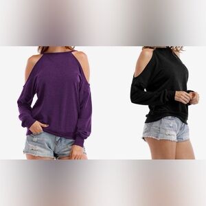 Cold-Shoulder Sarin Matthew’s cut out Long Sleeve Sweater - Purple / Black